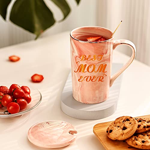 SHENDONG Beste moeder ooit Moederdag Cup: Moederdag geschenken van dochter zoon, verjaardagscadeaus voor mama, moeders moeders vrouwen - 14 oz marmeren keramische koffiemok met deksel, lepel en - Afbeelding 3