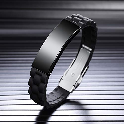 MeMeDIY Inspirational Quote Cross Bracelets Faith Christian Bible Accessories Verse Silicone ID Wristband Religious Gifts for Men Women Stainless Steel Rubber Adjustable (Black Color) by MeMeDIY - Image 3