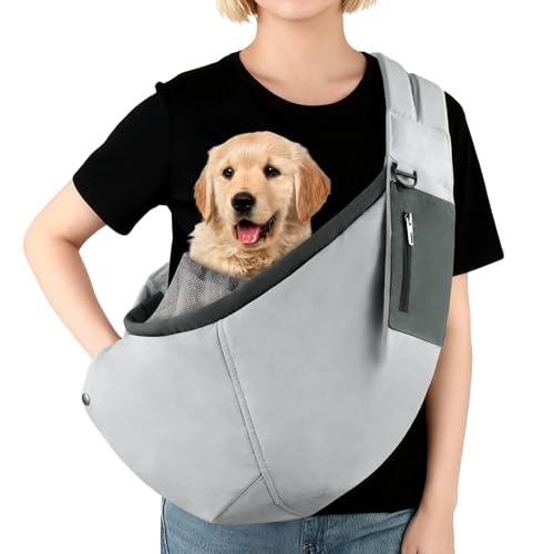 Bartuke Einstellbarer Hundeführersling, Hände-freier Hundeführersling zum Tragen Kleiner Hunde, bequemer und atmungsaktiver Welpenling, essenzielle Hundeaccessoires, sicherer Reise-Hundeführer (Grau)