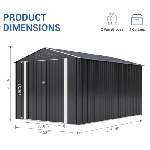 Image of Polar Aurora Outdoor Storage Shed Black 8x12 FT | Metal Garden Shed with Updated Frame Structure, Tool Sheds for Backyard Garden Patio Lawn