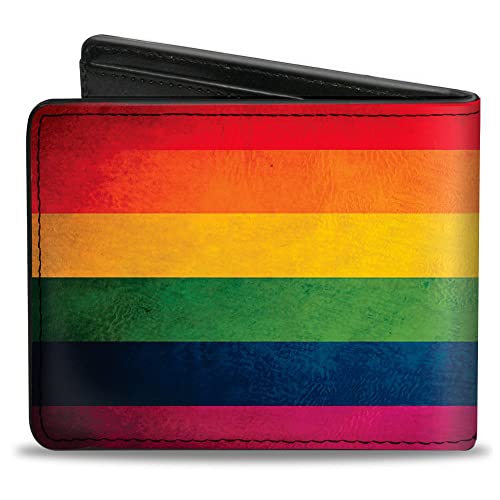 Image of Buckle-Down mens Buckle-down Pu Bifold - Flag Pride Distressed Rainbow Bifold Wallet, Multicolor, 4.0 x 3.5 US