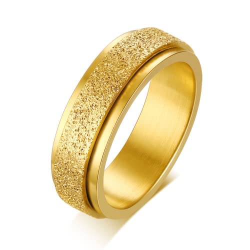 Ztcily Bague Or Plaqué Femme Homme, Alliance Or Acier Inoxydable, Bague Anti Stress, Réglable 6mm, Amour Cadeau Anniversaire Mariage Fête Noël (8)