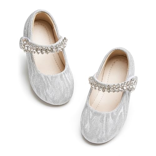 Image of PHIRAMIN Toddler Flower Girl Glitter Dress Shoes Little Girl Ballet Flats Bow Wedding Party