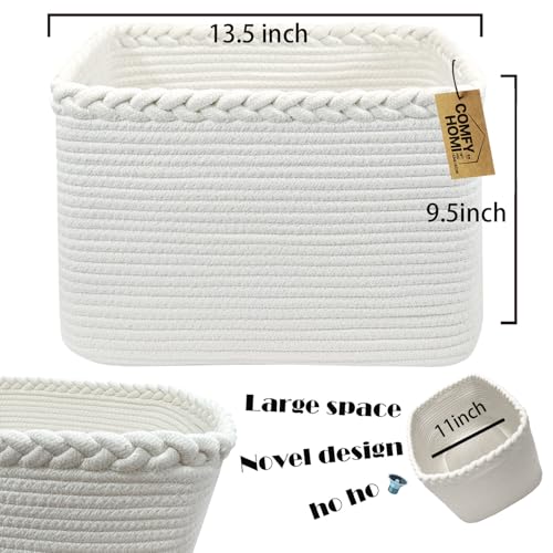 Image of COMFY-HOMI 3PACK Cotton Rope Square Basket with Handles for Shelves| Storage|Baby Basket for GIF|Shoe Basket for Organizing|New13.5 inch x 11 inch x 9.5 inch for Living Room