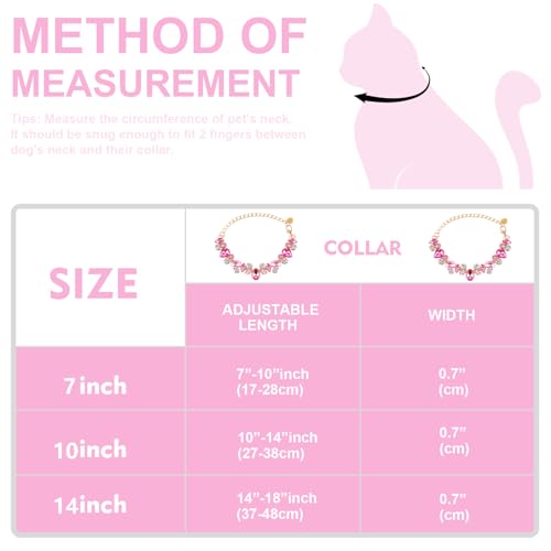 Image of HOWWFALY Dog Collar and Cat Collar Gold Chain Necklace Stainless Steel Adjustable Pink Diamonds Collar with Cute Pet Paw for Small Medium Pets Cats Dogs Kitten Puppy(Pink, L)