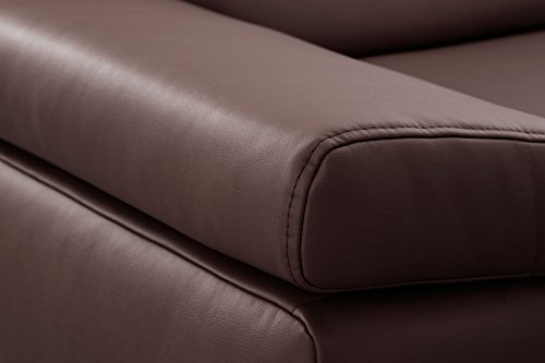 CAVADORE Ecksofa Corianne mit Schlaffunktion / Bettsofa in L-Form im modernen Design, inkl. Armteilverstellung und Longchair / 282 x 80 x 162 / Kunstleder, braun