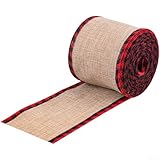 MoSundi Weihnachten Plaid Band 6.5cm x 5m, Leinen DIY Handwerk Schleife für Urlaub Dekoration, Festliche Geschenkverpackung und Baumtrimmen Zubehör