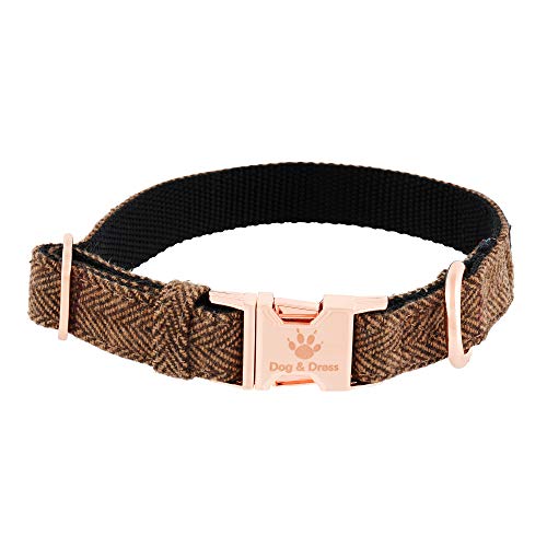 Dog & Dress Collar Perro - Tela de Algodón Tweed con Nylon, Cierre Metálico Oro Rosa - Correa 2cm de Ancho y Secado Rápido - Ajuste Pequeño/Medio, 31-40cm - Suministros y Accesorios para Perros Cover