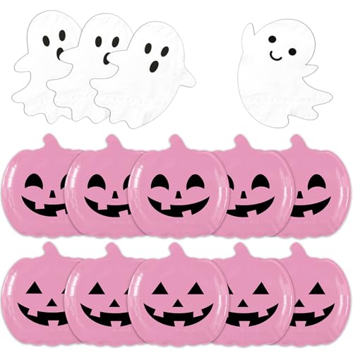 Halloween Plates and Napkins,60pcs Pink Pumpkin Plates and Ghost ...