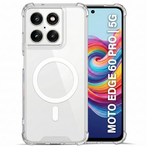 Image of TRUEUPGRADE Back Cover for Motorola Moto Edge 60 Pro 5G| Mag-Safe Printed Transparent Case | Hard PC Back + Soft TPU Bumper | Magnetic Print Shockproof Protective Cover | Crystal Clear