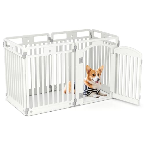 COSTWAY Recinto per Cani a 6 Pannelli, Recinto Pieghevole e Portatile per Animali con Porta di Bloccaggio e Picchetti da Terra, Ideale per Animali di Taglia Piccola e Media, 129 x 65 x 81 cm
