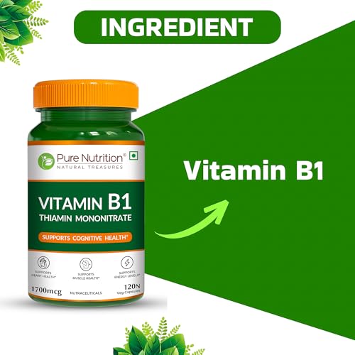 Image of Pure Nutrition Vitamin B1 Supplements (Thiamine Mononitrate) 1700 mcg | B1 Vitamin Thiamine Supplements Supports Energy, Brain, Heart & Muscle Health - 120 Veg Capsules