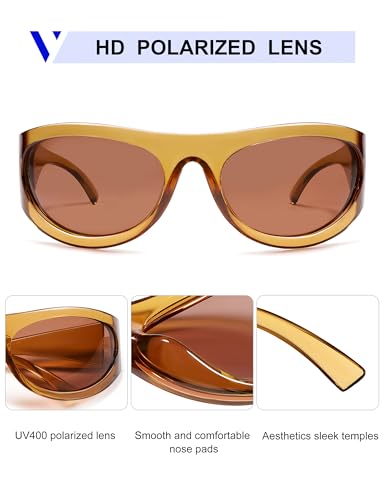 Image of VANLINKER Polarized Wrap Around Sunglasses for Women Men Trendy Sporty Style Oversized Shield Frame VL9814