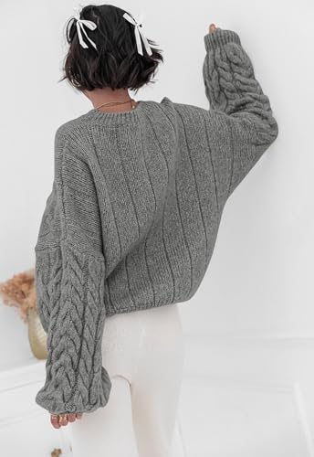 Image of PRETTYGARDEN Womens Sweaters Spring 2026 Cable Knit Long Sleeve Crewneck Oversized Sweater Chunky Pullover Loose Outfits