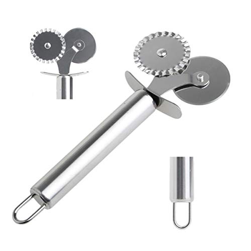 Pastry Ravioli Wheel Cutter, Stainless Steel Single/Double Roller Pizza Slicer Wheel Cutters, Pastry Pasta Pie Crusts Cookies Crimper Cutter Dough Pizza Ravioli Wheel Tools Wavy Edge Blade