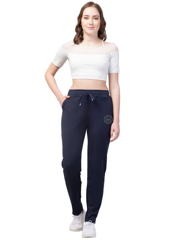 Image of BLUECON Women's Plain Solid Regular Fit Straight Leg Open Bottom Polyester Track Pant /Plazo Pant with Brand Logo