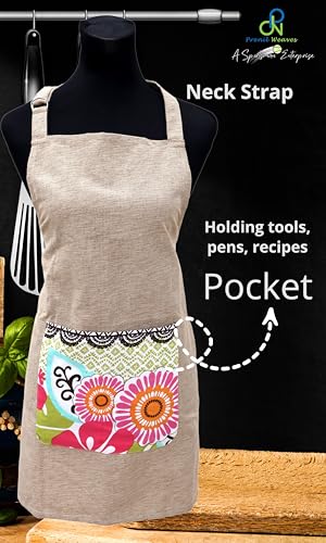 Image of Kitchen Apron for Women & Men | 100% Cotton | Cooking Apron with Big utility Pocket | Adjustable neck strap | Free Size | Kitchen Utensils Accessory