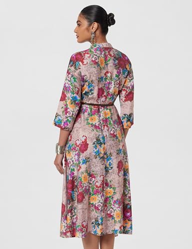 Image of BIBA Women Fit and Flare Below the Knee Rayon Flared Printed Dress