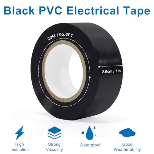 Image of Electrical Tape 1 inch x 66FT - 8 Rolls Black Electrical Tape | Electrical Insulating Tape, Voltage Level 600V, Indoor Outdoor Electric Tape for Wire and Cable