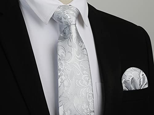 Image of Enlision Ties for Men Floral Tie Handkerchief Cufflinks Set Formal Flower Classic Mens Necktie & Pocket Square Wedding
