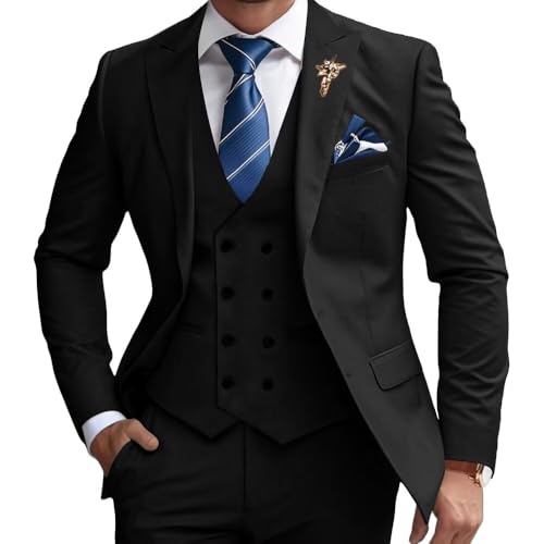 Mens Suits 3 Piece Slim Fit Suit Set Business Wedding Tuxedo Jacket Vest Pants