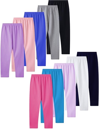 Kiench 10 Pack Girls Leggings Cotton Multipack Solid Colors Tights Pants Full Length