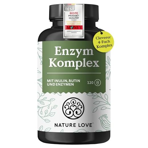 NATURE LOVE® Enzym Komplex - 120 Kapseln - inkl. Lipase & α-Amylase | mit Bromelain, Rutin, Cellulase und Inulin - Verdauungsenzyme (Digestive Enzyme) im 4 Monatsvorrat - vegan, laborgeprüft