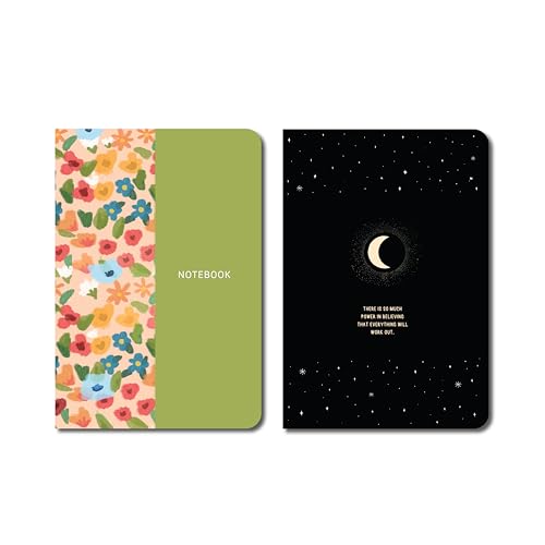 Image of FACTOR NOTES A6 Notebook Combo Pack (Nature & Stars) | Set of 2 Cute Aesthetic Pocket Notebooks | 160 Pages Each, 90 GSM Thick Paper | Cute Aesthetic Notebooks for Women