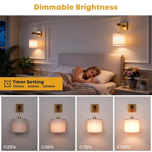 Image of Rechargeable Battery Operated Wall Sconce Set of Two, 8000mAh Wireless Wall Sconces with RGB 15 Colors & Remote Control, Dimmable Wall Lamps for Living Room Bedroom, Gold