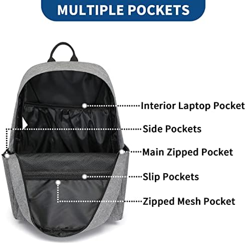 School Backpack College Rucksack Lightweight School Bag Water Resistant Stylish Casual Daypack College Travel Business Work Bag for Men Women Boys and Girls fits 15.4 Inch Laptop (Grey)