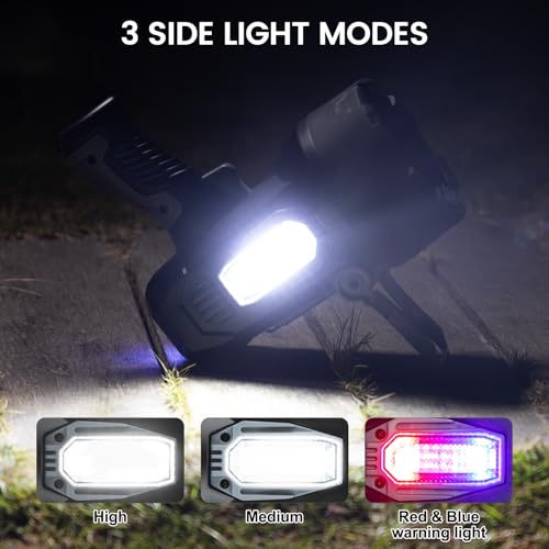Rechargeable Spotlight Flashlight 99000 Lumens, Spot Lights Outdoor with Cob Light & Foldable Stand, 10000ɱAh Spot Light Long Runtime, Handheld Spotlights for Boating Hunting