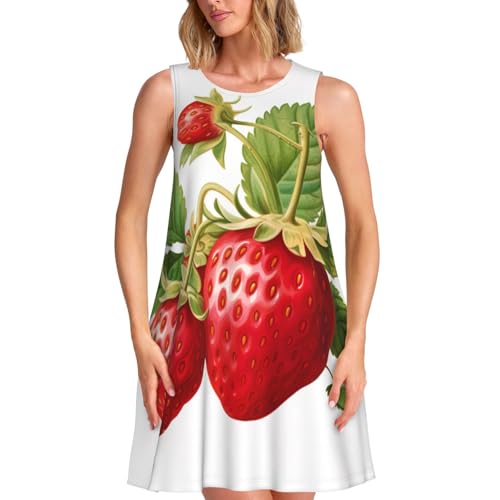Robe d'été sans manches imprimée fraise pour femme