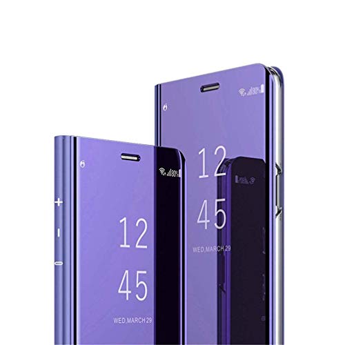 Galaxy A20e Custodia Placcatura Specchio Clear View Standing Cover Mirror Flip Portafoglio Antiurto Case con Funzione Stand per Samsung A20e PU MX. slim viola