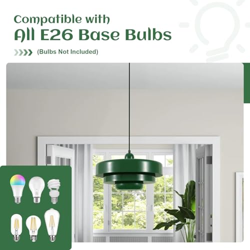 Image of 3-Tier Green Pendant Light Fixture, Mid-Century Modern Metal Chandelier Industrial Adjustable Hanging Light for Kitchen Island, Dining Room, Easy Install