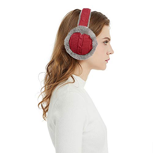 Ear Warmers In 6 Colors - Classic Unisex Earwarmer Outdoor Earmuffs For Sports&Personal Care by Aurya (Red Knitted) - Thumbnail 2