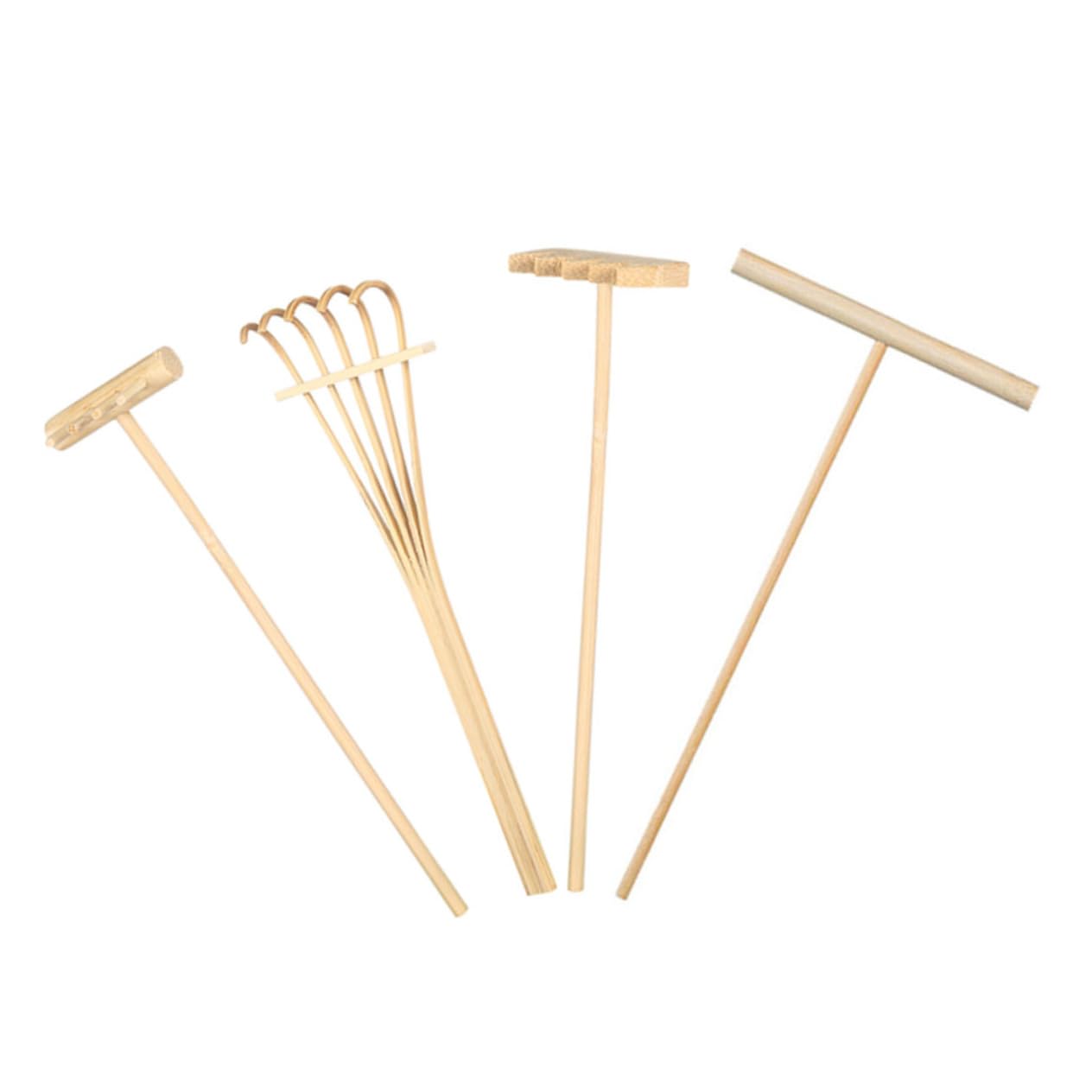 FAVOMOTO 4Pcs Sand Rake Tools Set Mini Rakes for Zen Garden Sand Painting and Desktop Meditation Includes Gear Rake Four Prong Rake Five Prong Curved Rake and Sand Pusher