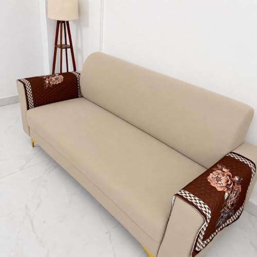Image of Homerz 'Brooklyn Series' Premium Sofa Cover | Quilted Floral Design | Non-Slip Washable Sofa Protector | Soft Fabric Anti-Dust Stylish Thick Cover (Ny Mustard, 2 Pc Armrest, Armrest)