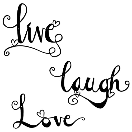 ESTART - Letrero de metal negro para decoración de pared con texto en inglés 'Live Laugh Love' para decoración de pared para el hogar, interior, exterior,...