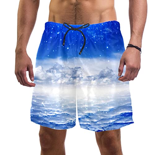 Maillots de bain pour hommes JDEZ à motif nuages bleu ciel galaxie et short de plage