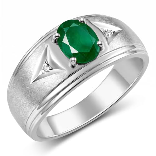 Image of Rylos Men's Rings Classic Design 8X6MM Oval Gemstone & Sparkling Diamond Ring - Color Stone Birthstone Rings for Men, Sterling Silver Rings in Sizes 8-13. Elevate Your Style with Timeless Elegance!