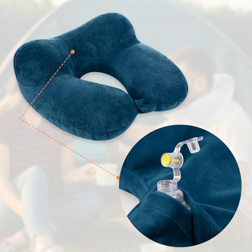 Oreiller de Voyage Gonflable, Compact Coussin de Voyage, Coussin de Voyage Avion Gonflable, Support de Cou en Velours Doux pour l'avion, Le Train, la Voiture et Le Bureau avec Masque pour Dormir – Image 5