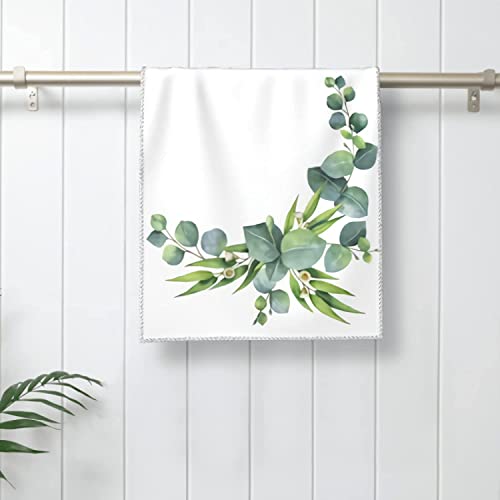 Watercolor Hand Painted Wreath Hand Towel - Green Eucalyptus Leaves Print Bath Bathroom Towel Highly Absorbent Soft Hand Towels #TOP6