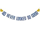 40 Never Looked So Good Banner, Pre-Strung, No Assembly Required, Blue Paper Glitter Party Decorations for 40th Birthday Party Supplies, Letters Blue,ABCpartyland