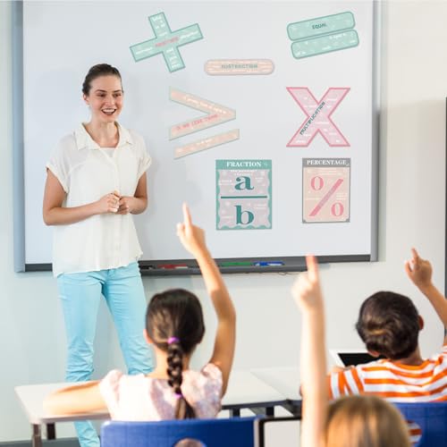 Image of Geyoga 15 Pcs Educational Math Posters Set for Elementary Mathematics Classroom Symbol Addition Subtraction Multiplication Division Fractions, Percentages Back to School for Ages 3-10(Calm)