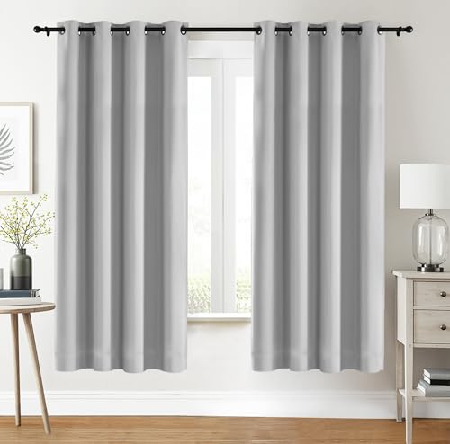 Utopia Bedding - Lot de 2 Rideaux Opaques avec œillets [132 x 160 cm, Gris et Blanc] pour décoration de fenêtre et Rideau occultant Maximal dans Les Salons, Chambres, Bureaux et Chambres d'enfants