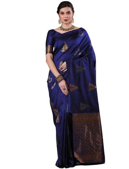 Image of Flosive Women's Dark Color Kanjivaram Silk Saree With Weaving Work