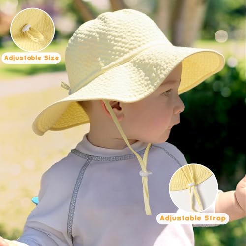 Image of HONGTEYA Baby Sun Hat Toddler Girl Beach Hat Sun Protection Adjustable Outdoor Summer Wide Brim Bucket Hat for Infant Kids