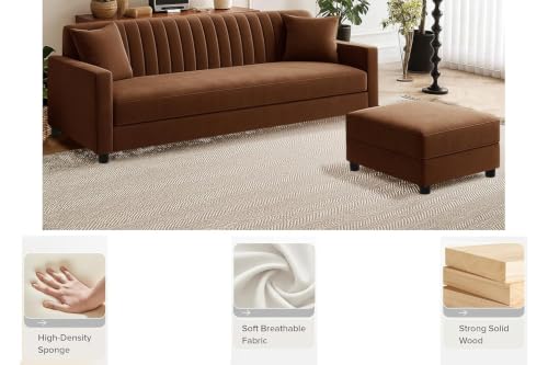 Image of Rosebell Sofa Set with Ottoman Combo Three Seater Sofa Set & Matching Footrest for Living Room,Office, & Bedroom - Brown