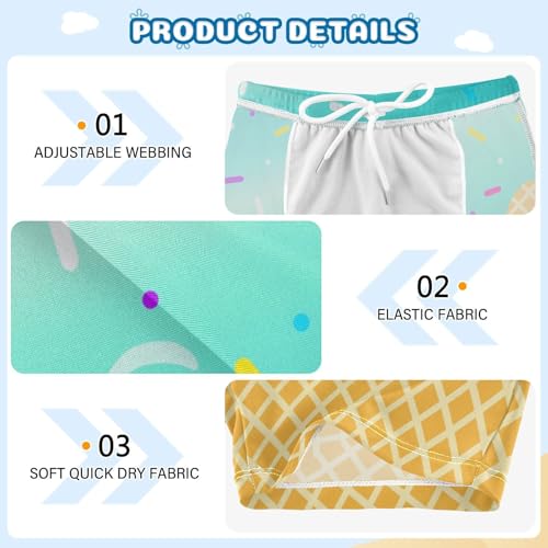 Boys Swim Trunks Quick Dry Kids Bathing Suit Mint White Ice Cream Toddler Swim Shorts Boardshorts Swimwear 3t3