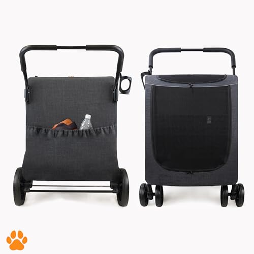 MY DUQUE – Chester Hundebuggy – Haustierwagen für große Hunde, Katzenbuggy, geräumiger und komfortabler Trolley, faltbar, inkl. Regenschutz und Flaschenhalter, max. Belastung 50 kg